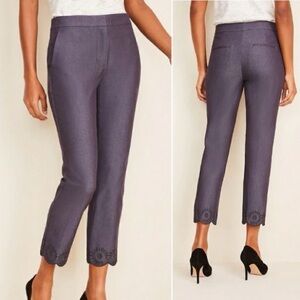 NWT size 8 Ann Taylor "The Ankle Pant" in washed blue with embroidered hem